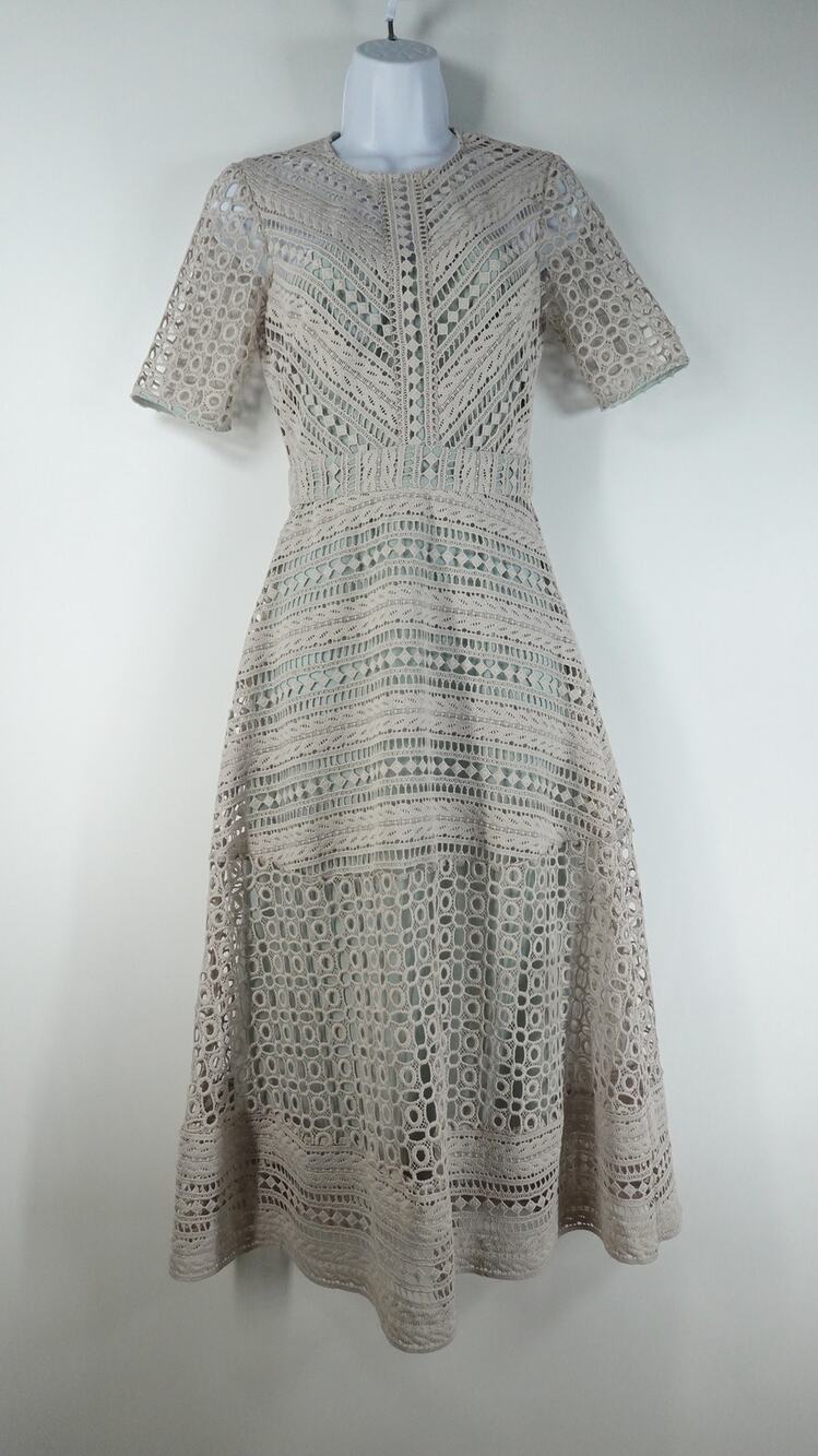 ASOS Dress Women's 0 Guipuire Lace Green Gray Midi Whimsy Cocktail Wedding